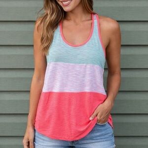 Ardene Neon Color Block Slub Knit Racerback Tank Top Womens Size Large